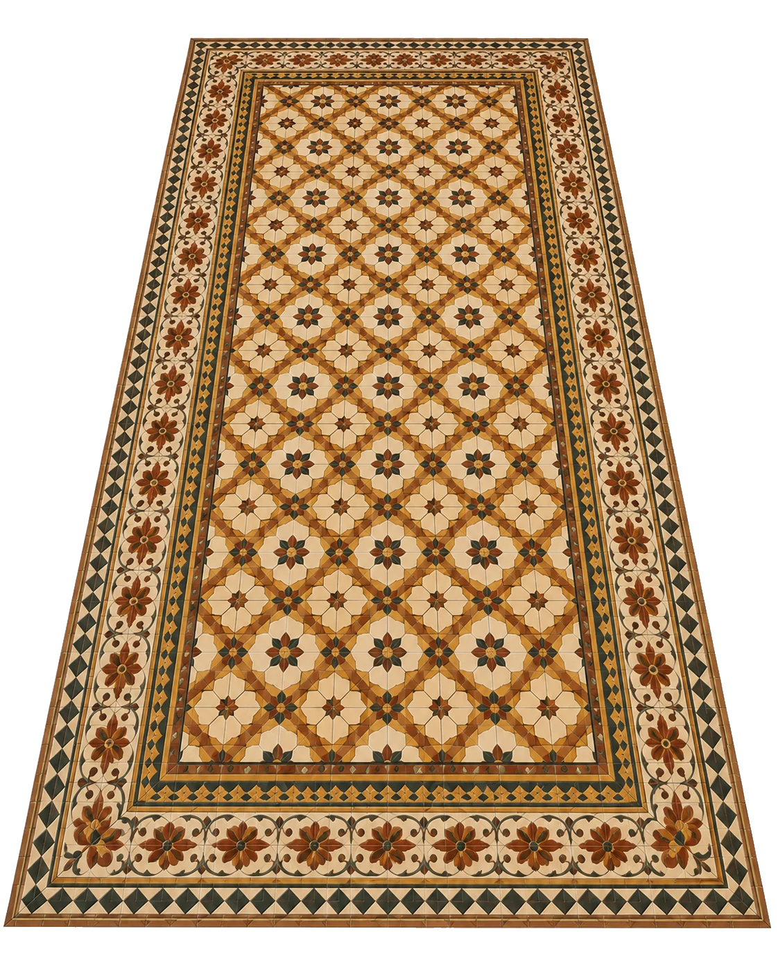 A complete Athangudi floor composition with field, border, and corner patterns