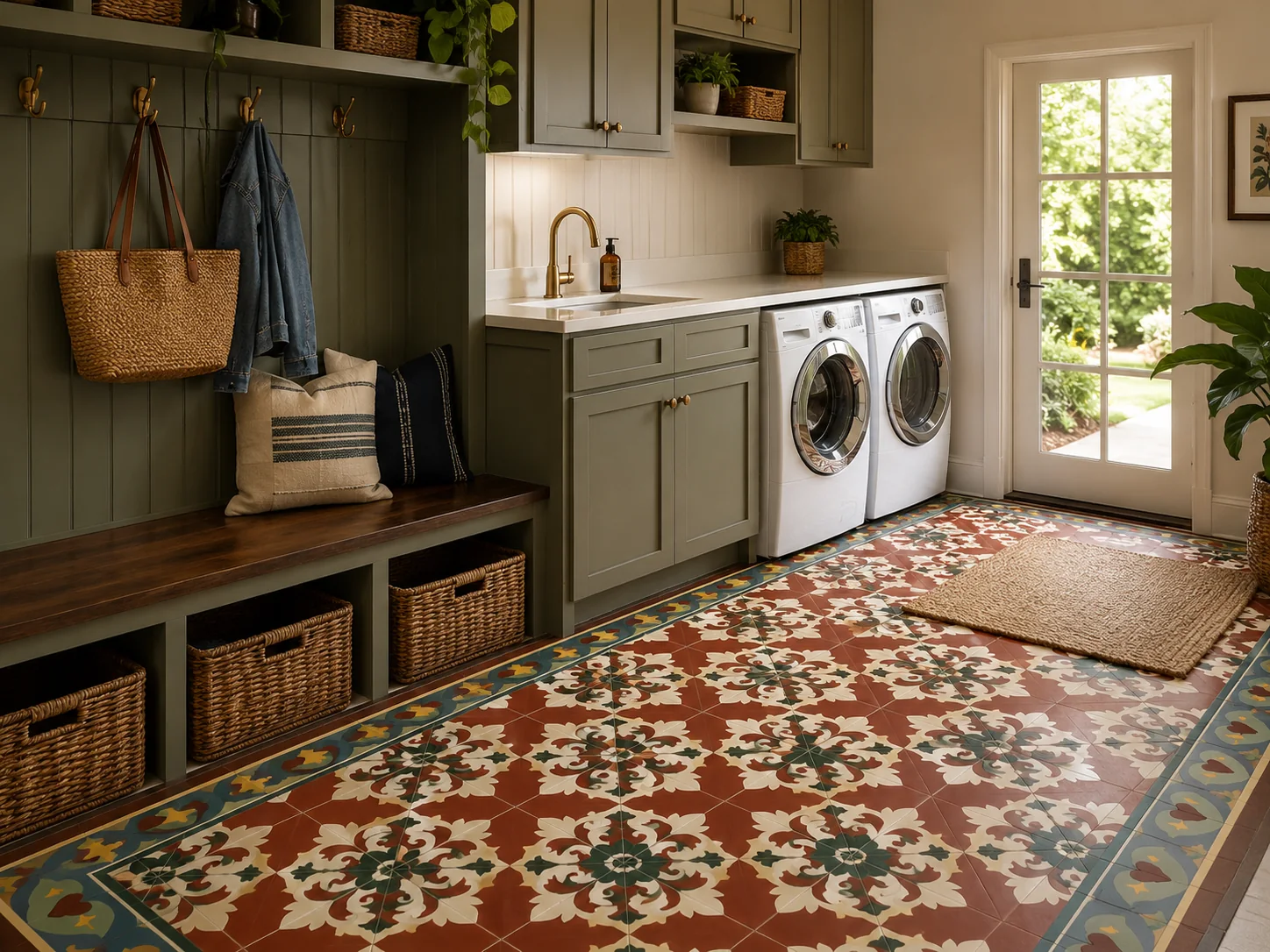 Terracotta Floral Utility Floor